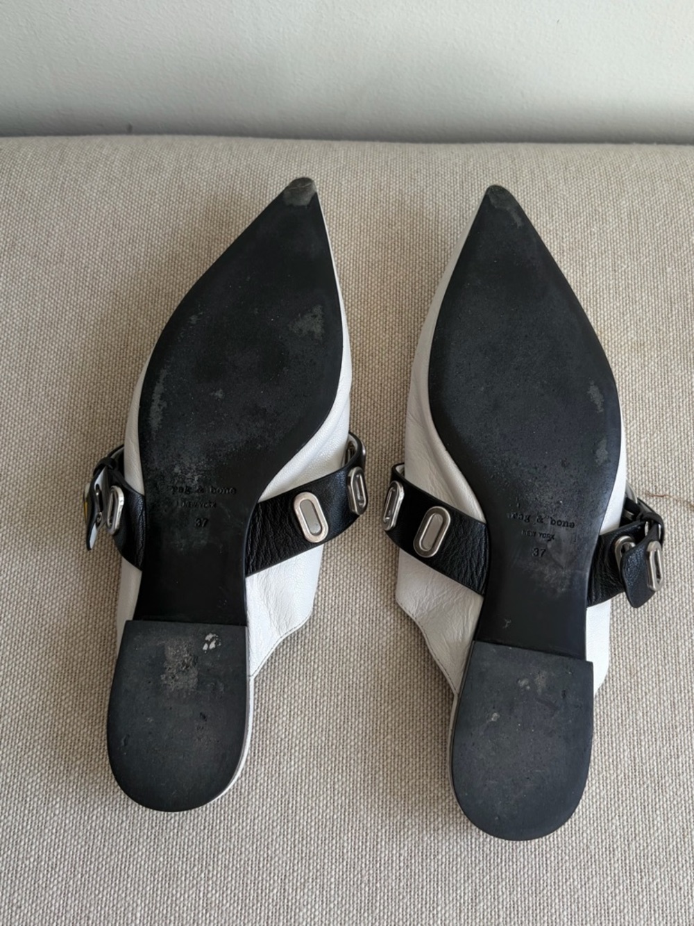 RAG & BONE Victory Womens Leather Mule Flats Sandals White Black EU 37 / US 7 - Picture 4 of 5